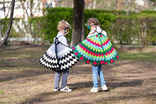 Proumhang Kinder Vogelflügel Kostüm für Alter von 3~8 Jahren,Vogeleule und Pfau Maske Eule verkleiden sich,Jungen Mädchen Filzaugen Maske und Flügel Set,Halloween Buntes Kostüm,Stil 9