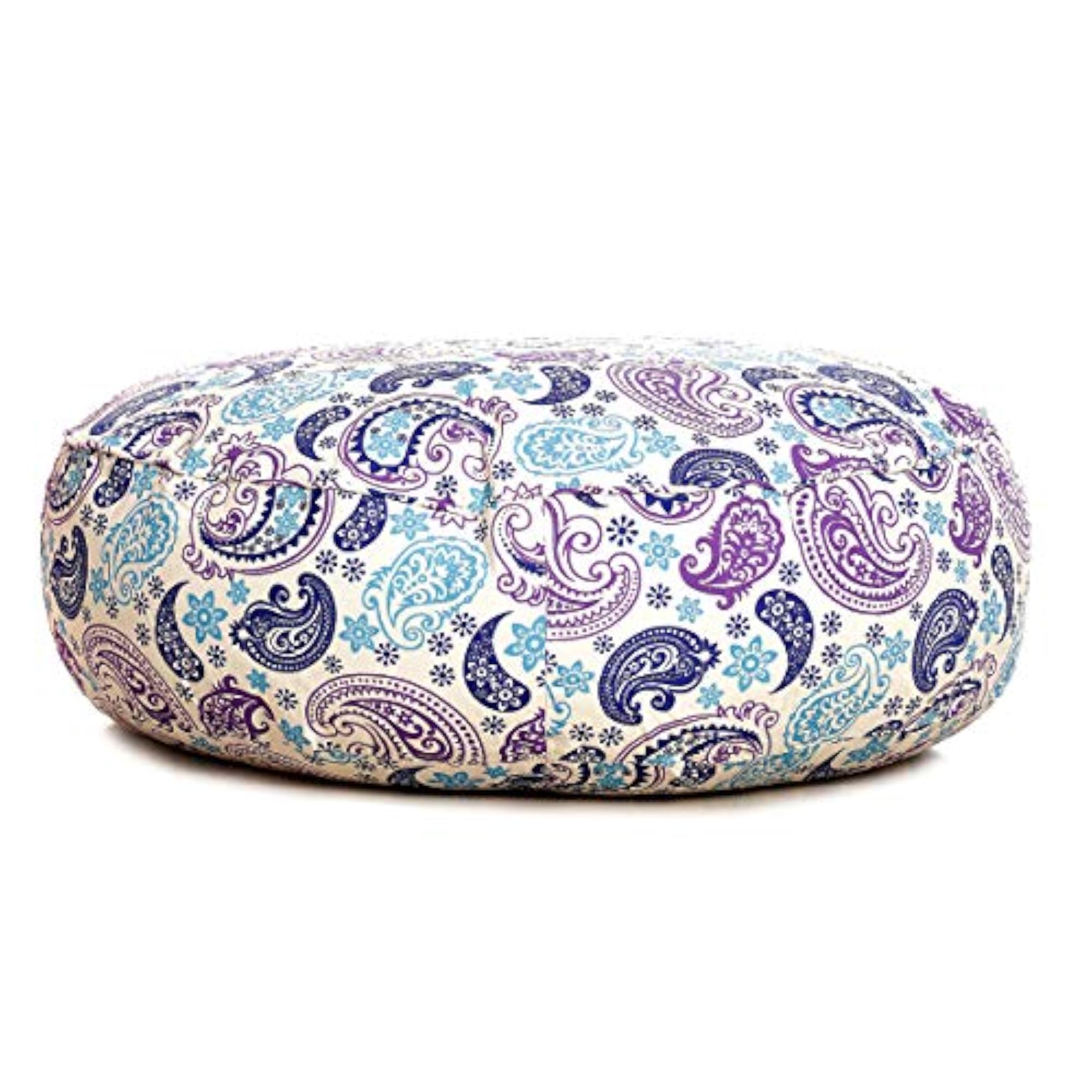 Cotton Canvas Paisley Printed Round Floor Cushion XL Size