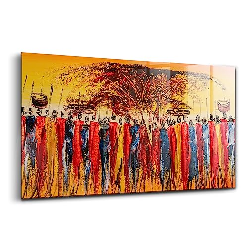 Wallart Kenya Triba Africa tableau en verre moderne 100x50cm décoration murale colorée