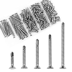 Self Drilling Drywall Screws Assortment Kit(150pcs),410 Stainless Steel Self Tapping Sheet Metal Screws Nails Suit for Woodworking and Metal in 5 Sizes (3/4,1 in,1-1/4,1-1/2,2in)