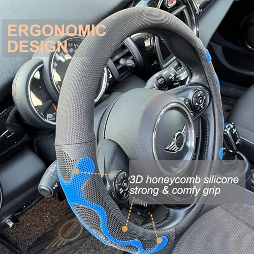 PINCTROT Large Size Comfy Grip Steering Wheel Cover, Anti-Slip Design, 15.5-15.75 Inch(Silicone Blue) by PINCTROT - Image 2