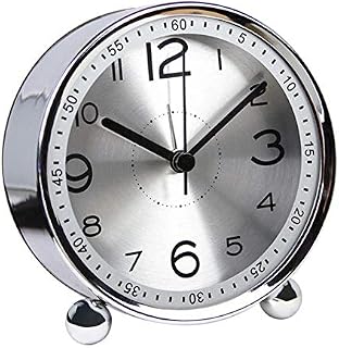 ALEENFOON 4 Inch Metal Alarm Clock, Non Ticking Silent Retro Alarm Clock, Battery Operated Loud Wake up Alarm Clocks for Bedsides Bedroom Travel Kids (Silver)
