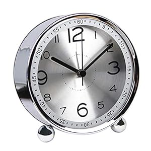 4 Pulgadas silenciador Metal Despertador mañana, Despertador electrónico con batería de Viaje Relojes (Plata)