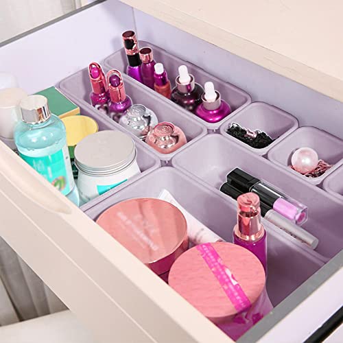 Schubladen Einlagen 8 Stk Trennsystem Gewürz Organizer Schublade Trenner Bad Organizer Boxen Set mit Silikon-Anti-Rutsch-Kugel Hemnes Kommode Küche Schreibtisch Utensilien(Hellviolett)