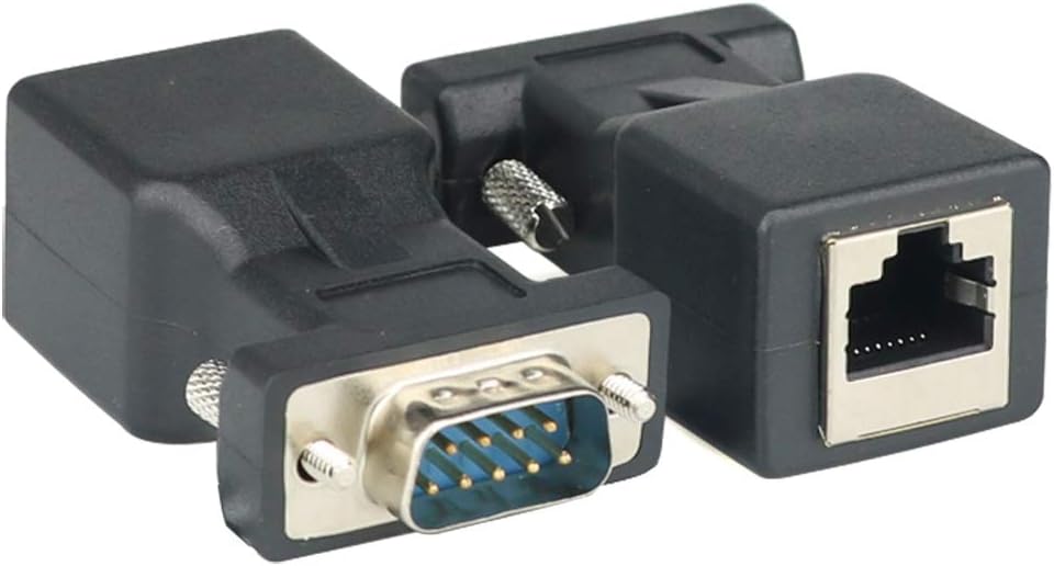 DB9 RS232 Male to RJ45 Network Adapter, COM Port to Cat5e/6 LAN Ethernet Port Converter, DB9 Serial Port Male to RJ45 Female (Pack of 2)
