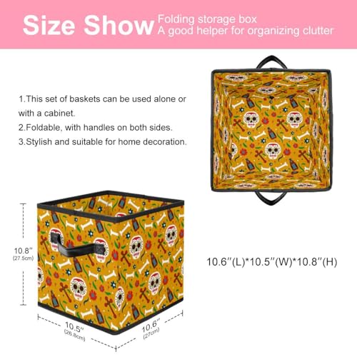 Boîte de rangement cube en tissu motif crânes avec poignées de transport - 3