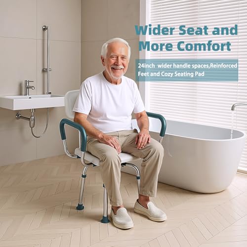 Swivel Shower Chair with Arms and Back, 350lbs Heavy Duty Shower Seat for Inside Shower Stall and Bathtub, Height Adjustable Safety Bath Seat for Elderly, Adults, Handicap and Disabled