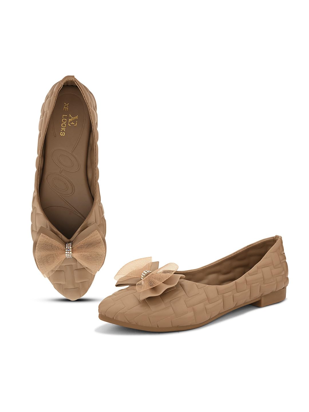 Textured Flats with Mesh Bow – Elegant Design, Comfortable Fit, Perfect for Adding a Chic Touch to Outfits for Girls & Womens-image-1