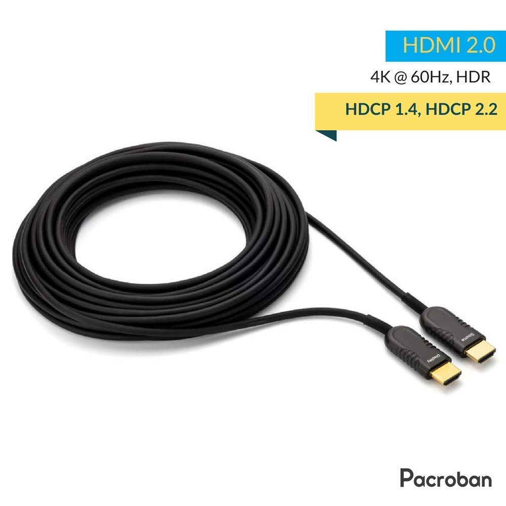 Pacroban4K HDMI Fiber Optic Cable – Active High Speed HDMI Cable, 4k High Video Resolution HDMI Cable 60hz, HDR, Hdcp 2.2, 18gbps – Long Ultra Slim Flexible HDR Black Slim Cable +5V (35ft)