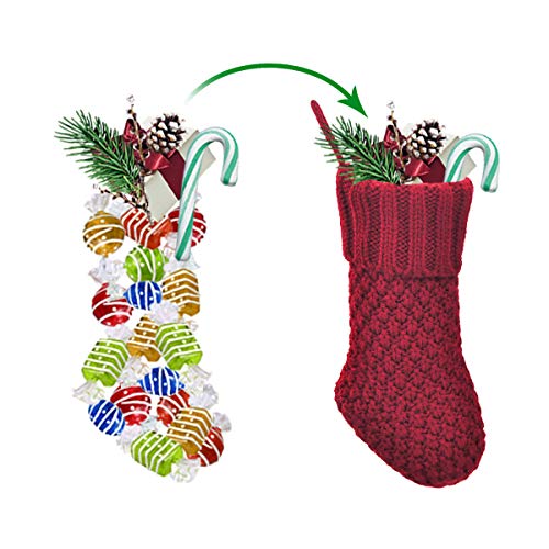 Limbridge Christmas Mini Stockings, 6 Pack 7 Inches Knitted Knit Rustic Stocking Decorations For Whole Family, Burgundy And Cream #TOP2
