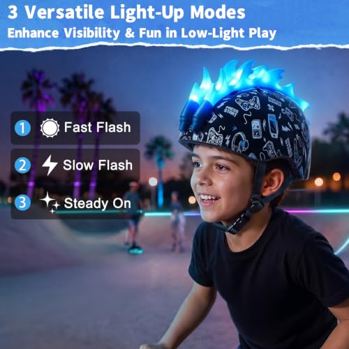 Lemmeko Toddler Bike Helmet with LED Lights for Boys 2-6 Years