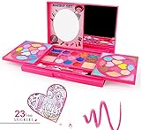 Auténtico maquillaje para niños: el juego de maquillaje infantil de KIDCHEER contiene 32 sombras de ojos, 9 brillo de labios, 4 sombras de ojos brillantes, 2 rubores, un espejo con algunos pinceles y bonitos adhesivos de unicornio, perfectos para pequeños principiantes de maquillaje.