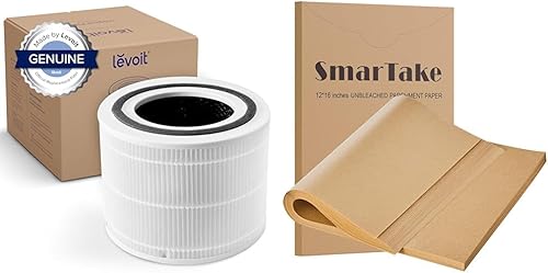 LEVOIT Filtro de repuesto para purificador de aire Core 300, filtro 3 en 1, carbón activado de eficiencia y 200 hojas de papel pergamino SMARTAKE
