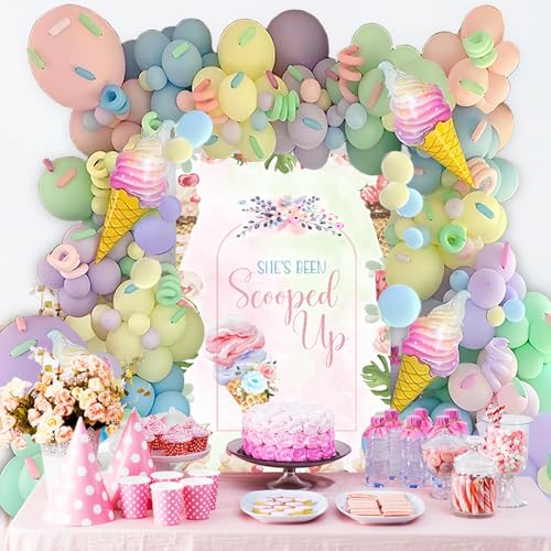 115pcs Shes Been Scooped Up Bridal Shower Decorations - Shes Been Scooped Up Bridal Shower Backdrop, Ice Cream Balloons Arch Garland Kit for Wedding Engagement Bachelor Party Decor by ERNTRNL - Used condition - Image 7
