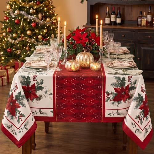 Christmas Tablecloth Rectangular, Holiday Dining Decor, 60x84 Inc...