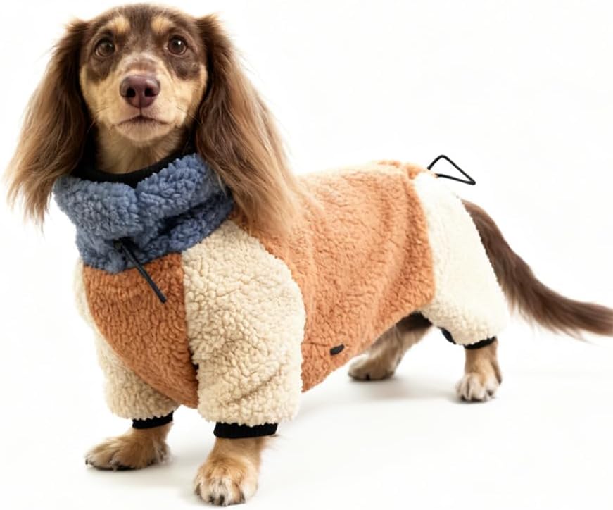 Dachshund Sherpa Fleece Dog Jumpsuit, Warm Winter Full Body Coat for Small Medium Dogs, Thick Clothes for mini Dachshund (X-Large (20-26 lbs))
