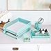 BLU MONACO Aqua Desk Organizer Set for Women – 6-Piece Interlocking Office Supplies Set, Pen Cup, 3 Accessory Trays & 2 Letter Trays, Rose Gold Paper Tray Holder