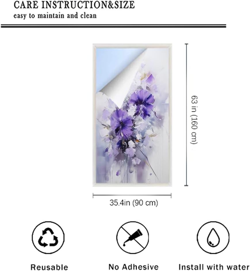 Vintage Flower Window Privacy Film Abstract Purple Flower Butterfly Stained Glass Window Film Sun Blocking Heat Control Decorative Window Covering Film for Home Office 35.4Wx63L inch