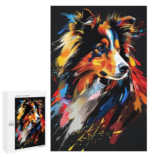 Puzzle 1000 pièces pour Adultes Motif Chien Collie Puzzle en Bois pour Adultes et Enfants Outil Anti Stress 75 x 50 cm