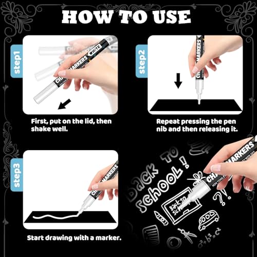 Mennitr Kreidestifte für Fenster, 6 Stück Kreidestifte für Tafel Abwaschbar, Weiß Fensterstifte mit 25pcs Kreidetafel Labels, Kreidemarker Weiss für Glas & Gewürzgläser (1mm, 3mm, 6mm, 10mm)