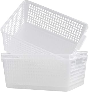 Eudokky Lot de 4 Grands Paniers de Rangement en Plastique, Transparent Panier Rangement Rectangulaire