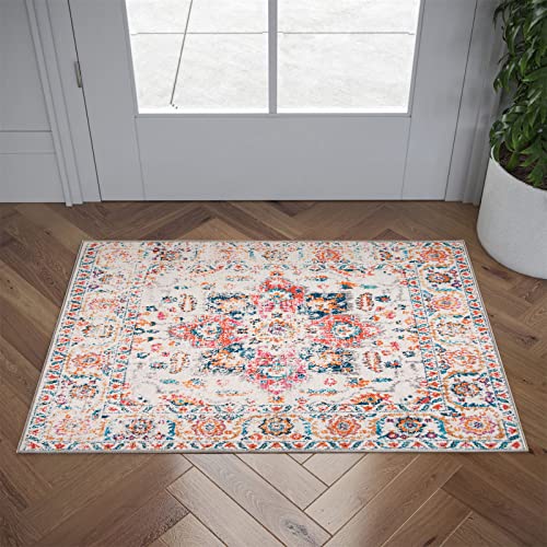 RoomTalks Vintage Rose Pink Boho Persian Oriental Bathroom Rugs Kitchen Rug...