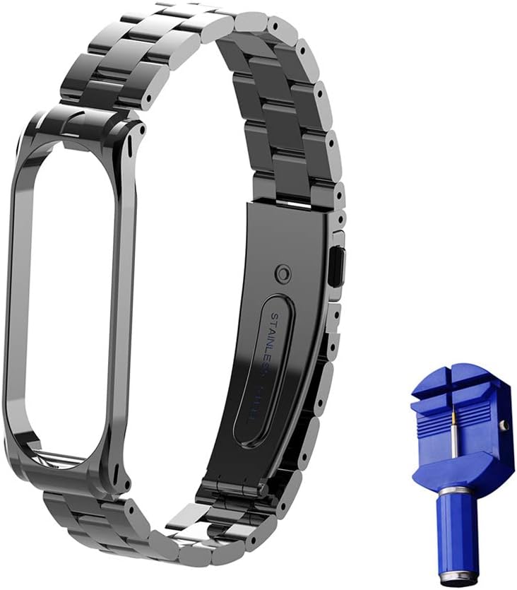 OLLIVAN for Xiaomi Mi Band 4 Strap/Xiaomi Mi Band 3 Strap Replacement Band Stainless Steel Wrist Strap Wristband Watch Band Bracelet for Xiaomi Smart Band 3/4 with Universal Disassembler (No Tracker)