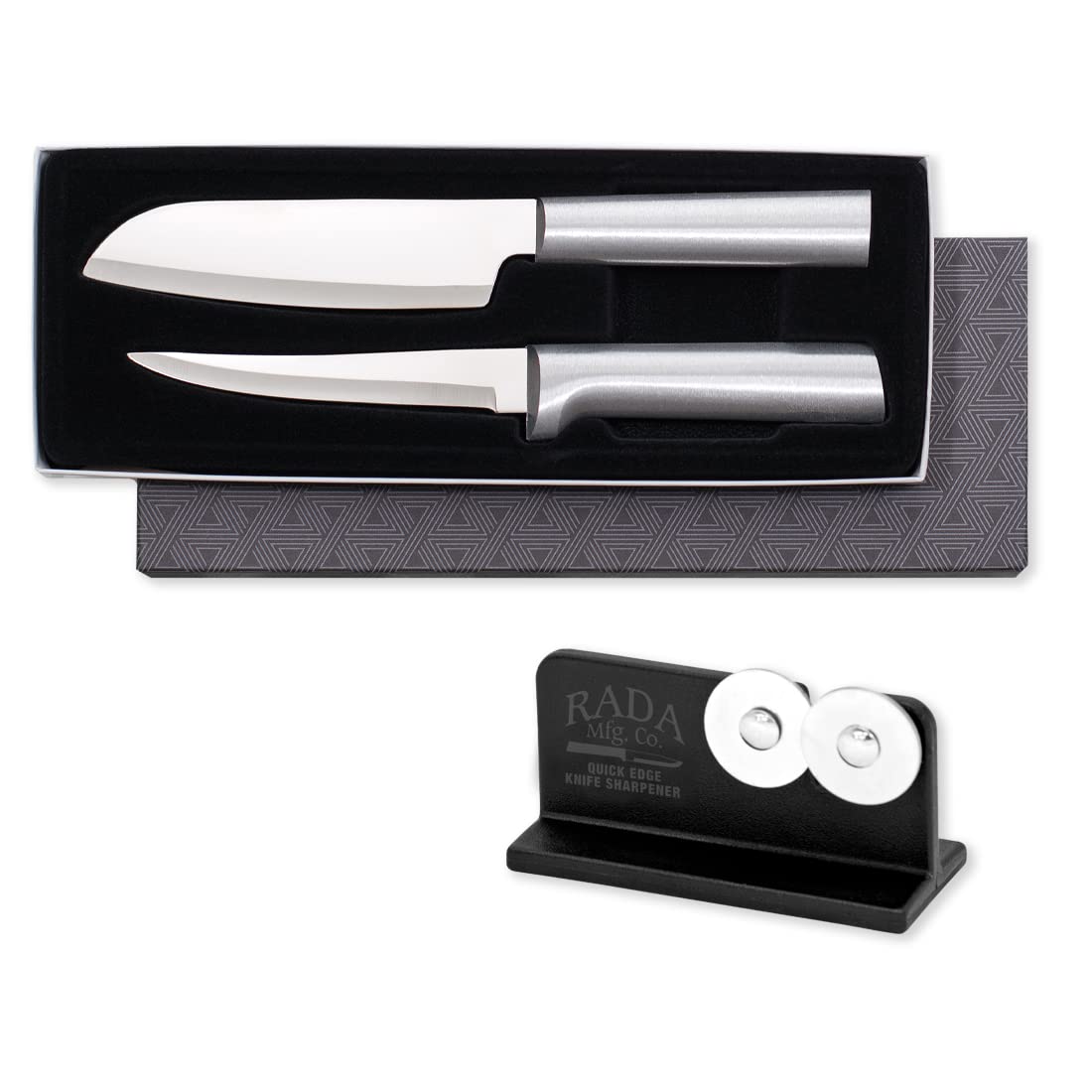 RADACutlery 2-piece Cook's Choice Knife Gift Set with Quick Edge Sharpener, Silver Handles