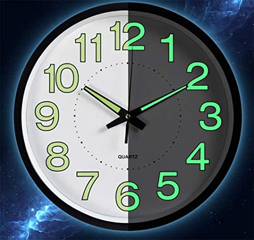 Aerfas Night Light Wall Clocks - 12 Inches Clock With Silent Non-Ticking Glowing Function - Big Solid Numbers Easy To Read Both Day #TOP3