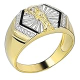 Real Solid 925 Sterling Silver - Grim Reaper Santa Muerte Men's Ring - 14k Yellow Gold Finish -...