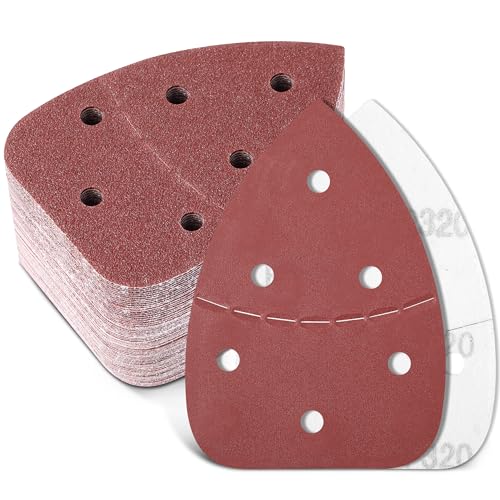 Ceoighe 64 Pcs Mouse Sander Sandpaper Detail Sanding Pads Compatible with Ryobi Sander 40 60 80 120 150 180 240 320 Grits Sand Paper Compatible with CFS1503K CFS1503 CFS1502 CFS1503G (with Cut Line)
