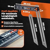 Thorvald 4-in-1 Winkelschmiege + Zimmermannsbleistift + 2 Edelstahl-Lineal 190mm & 265mm - Präzise Winkelübertragung - Eloxiertes Aluminium - Holzbearbeitung, Zimmerei – Ansicht 7