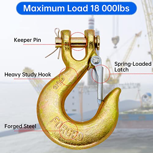6Pcs 3/8'' Heavy Duty Clevis Slip Hook With Safety Latch, Grade 70 Forged Steel Tow Chain Clevis Grab Hooks,Grade For Trailer Truck Transport Tow Chain Hook,18,000 Lbs Capacity #TOP3