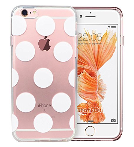 iPhone 6S Plus Case, iPhone 6 Plus Case,RorSou Slim[Crystal Clear][Scratch Resistant]Flexible Grip Soft TPU Protective Bumper With 1 Earphone Dust Plug For Apple iPhone 6S Plus 5.5 inch(White Dot)