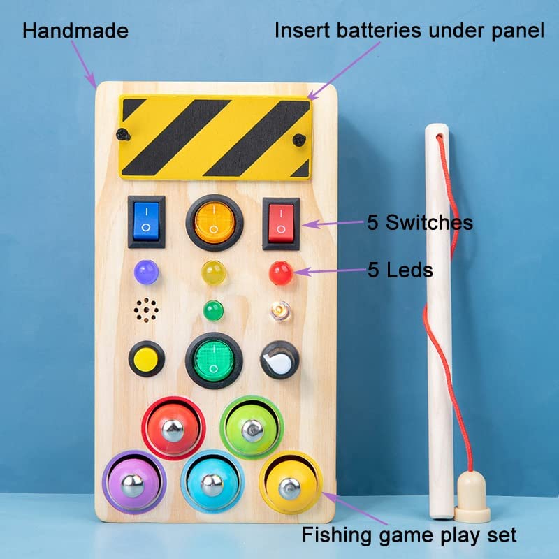 zalati Montessori Busy Board LED Light with Buttons Wooden Accessory Toy for Educational Activities Learning Games - Image 3