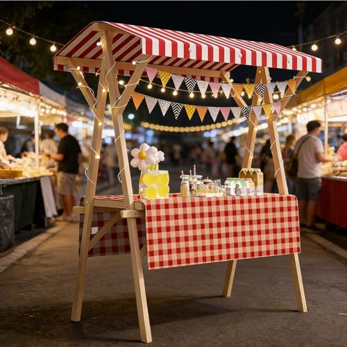 Stand de vente en bois avec auvent et chariot de marché pliable
