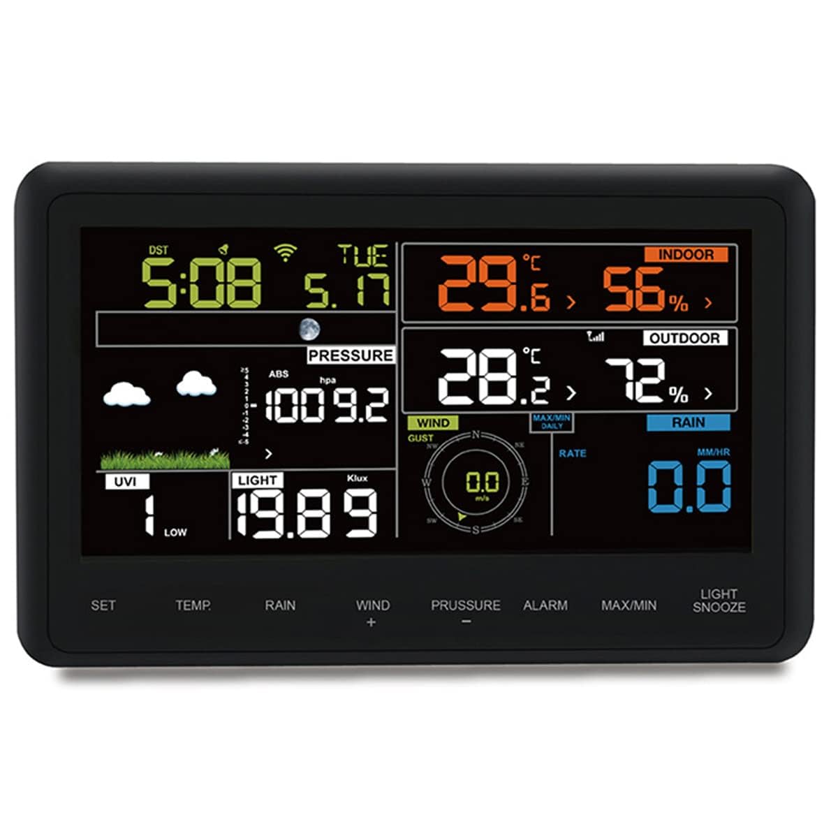 Stazioni Meteorologiche, Sensore Esterno Digitale Professionale Con Display a Colori, 7 In 1 Esterno Ad Energia Solare, Sensore Interno 3 In 1 Integrato, Velocità Del Vento, Direzione Del Vento