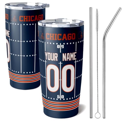 Image of ANTKING Chicago Tumbler 20 oz Travel Coffee Cup for Men Women Boy Custom Name Number Gifts