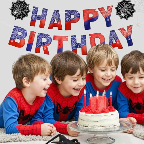 Image of Happy Birthday Banner for Boys Spider Theme Birthday Decorations Decor, Happy Birthday Party Supplies