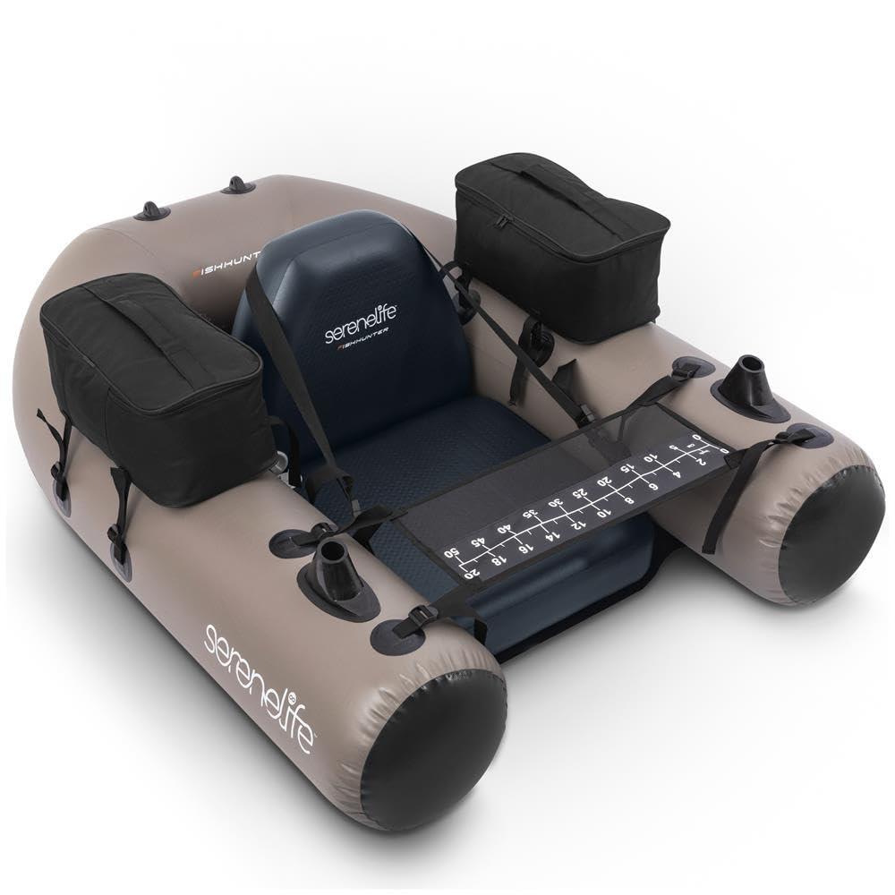 SereneLife Nadmuchiwana tuba wędkarska – ponton typu float tube z PVC do wędkowania z uchwytem na wędkę, 2 wodoodpornymi kieszeniami do przechowywania, miarką wędkarską i udźwigiem do 220 lb