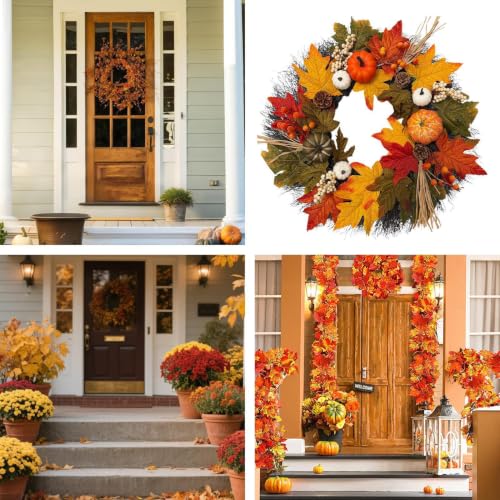Coronas otoñales para puerta exterior e interior con calabazas 5