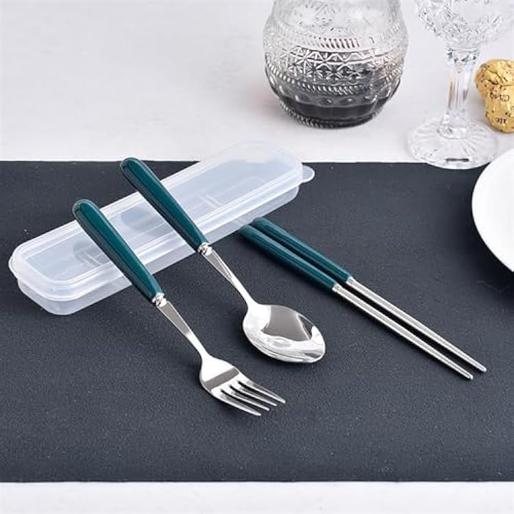 Cute Silverware Set, Candy Ceramic Handle Dinnerware Set Flatware Kitchen Accessories Camping Travel Sets Fork Spoon Chopstick Portable Cutlery Sets with Case Yellow Red Blue Black Pink Green