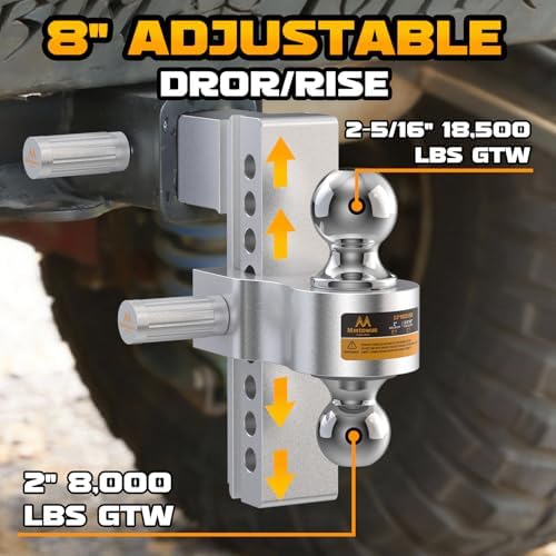 Mmtowus Adjustable Trailer Hitch -Drop Hitch Fit 2.5" Receiver-8" Drop/Rise - 2