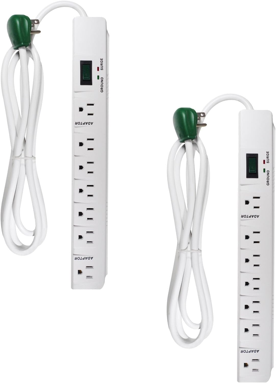 GoGreen Power Inc. (G-17636-2) 7 Outlet Surge Protector, 6FT Cord, White, 2 Pack