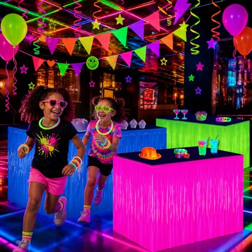 Glow in The Dark Party Supplies, 6 Pack Neon Glow Fringe Table Skirt by Hauwellter - Used condition - Image 7