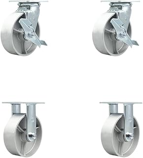 Tool Box Caster Wheel Set - 6 Inch Flat Free, Easy Rolling Semi Steel Cast Iron Wheels - Industrial Grade - 2 Swivel with Top Lock Brakes - Service Caster Brand