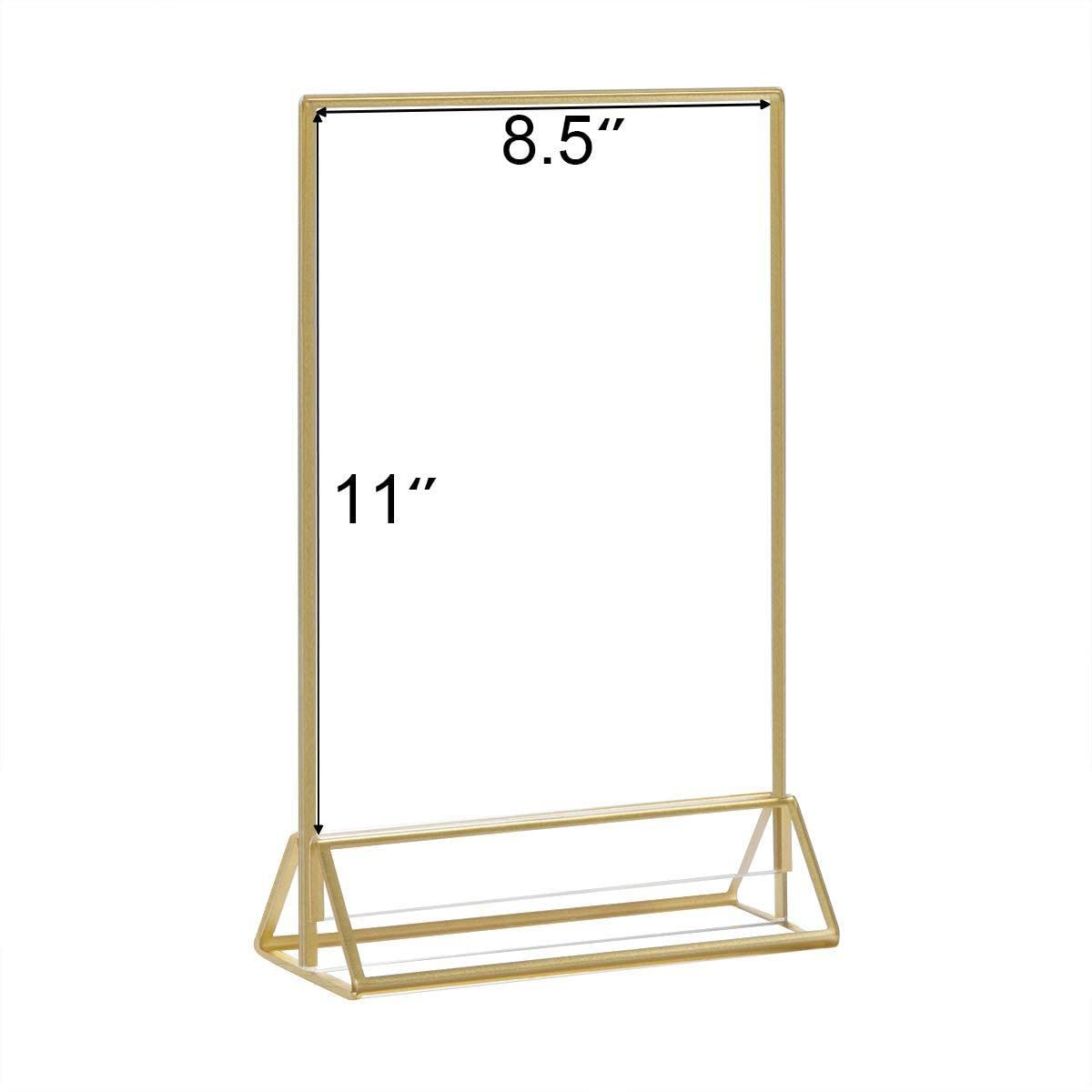 Porta letreros acrílico de 8,5 x 11 Pulgadas, 6 Porta números de Mesa Dorados para Bodas, Expositor de menús acrílico Dorado, Marcos de Fotos, Porta letreros.