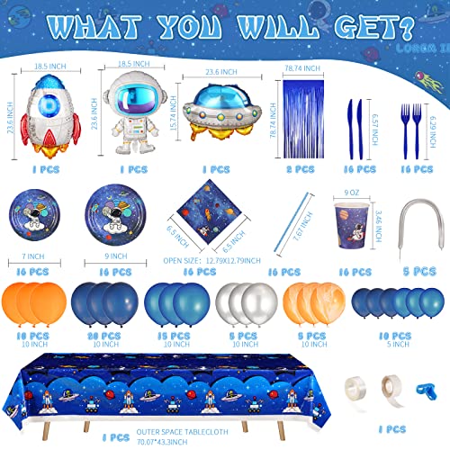 Scione Space Party Decorations,199Pcs Outer Space Themed Galaxy Birthday Party Supplies,Plates,Napkins,Cups,Tablecloth,Ufo Rocket Balloons For 16 Guests Boys Girls Astronaut Birthday Party Favors #TOP2