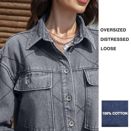 Women's Spring Denim Jacket-Lightweight Oversized Shacket with Soft Flannel Lining-Casual Everyday Wear4