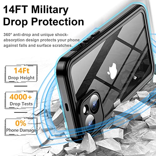 Temdan For Iphone 14 Plus Case Waterproof,Built-In 9H Tempered Glass Screen Protector [Ip68 Underwater][14Ft Military Dropproof][Dustproof][Real 360] Full Body Shockproof Phone Case-Black/Clear #TOP5